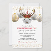 Party für den Austausch von niedlichen Einhorn-Ren Einladung (Vorderseite)