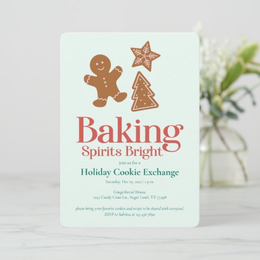 Party für den Holiday Cookie Exchange | Lebkuchen Einladung (Stehend Vorderseite)
