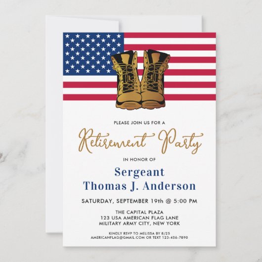 Party für den militärischen Ruhestand - Gold verle Einladung (Vorderseite)