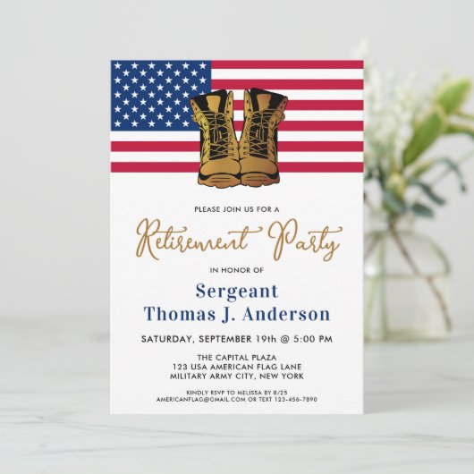 Party für den militärischen Ruhestand - Gold verle Einladung (Stehend Vorderseite)