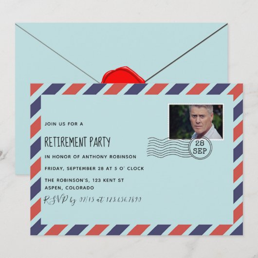 Party für den Postdienst mit Aufforderung zum Foto Einladung (Vorne/Hinten)