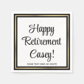 Party für den Ruhestand in Schwarz, Weiß und Gold Serviette (Vorderseite)