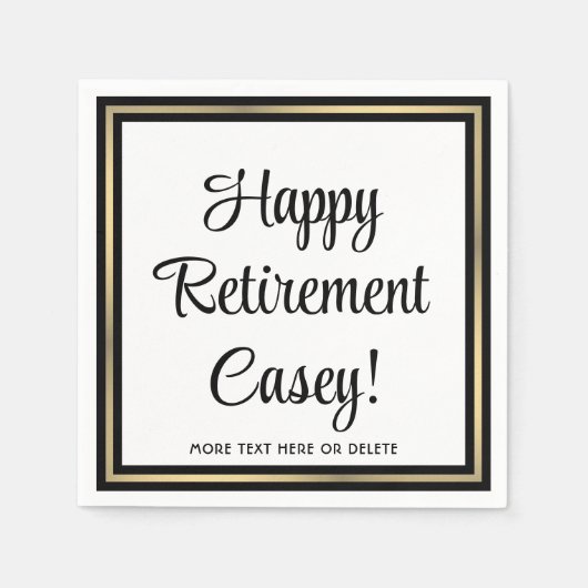 Party für den Ruhestand in Schwarz, Weiß und Gold Serviette (Vorderseite)