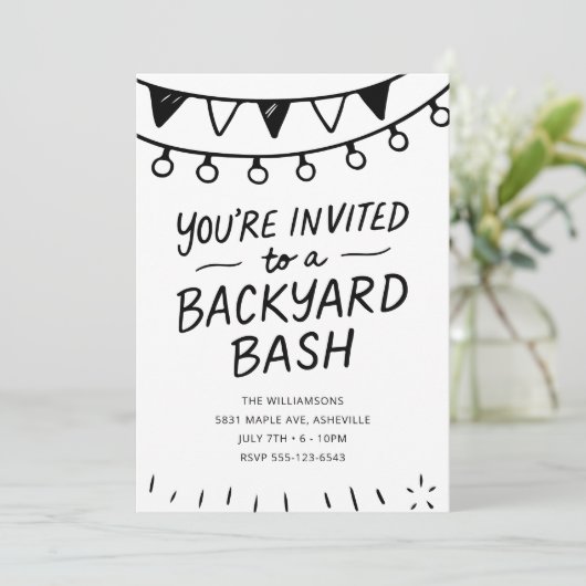 Party für den schwarzen und weißen Hinterhof Einladung (Stehend Vorderseite)