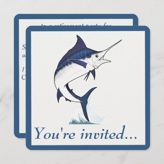 Party für die Altersversorgung: Blauer Marlin Einladung (Vorne/Hinten)