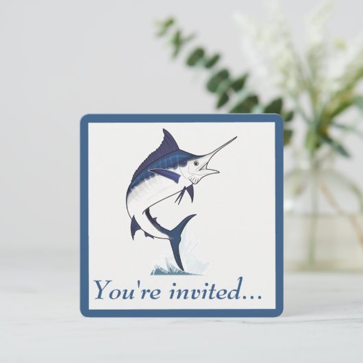 Party für die Altersversorgung: Blauer Marlin Einladung (Stehend Vorderseite)