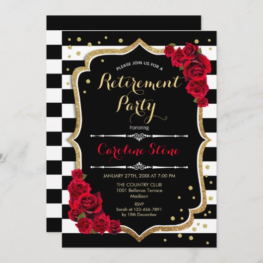 Party für die Altersversorgung - Rose für Schwarz- Einladung (Vorne/Hinten)