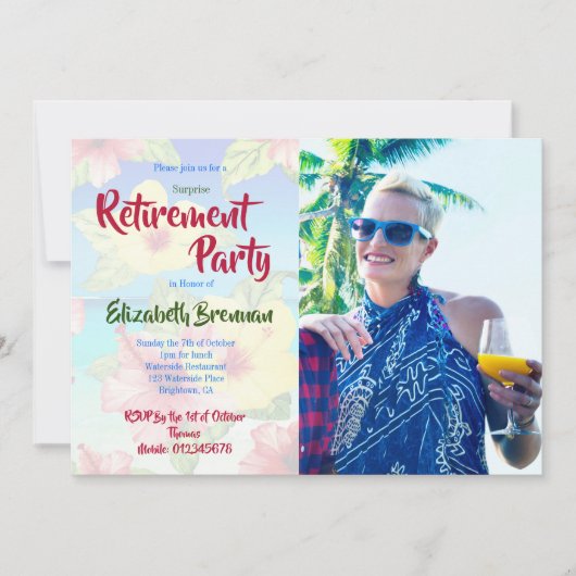 Party für die Altersversorgung Tropische Blume Hib Einladung (Vorderseite)