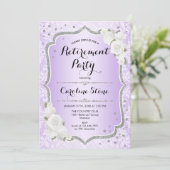 Party für die Altersvorsorge - Lila Silberrosen Einladung (Stehend Vorderseite)