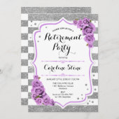 Party für die Altersvorsorge - Lila Silberstreifen Einladung (Vorne/Hinten)