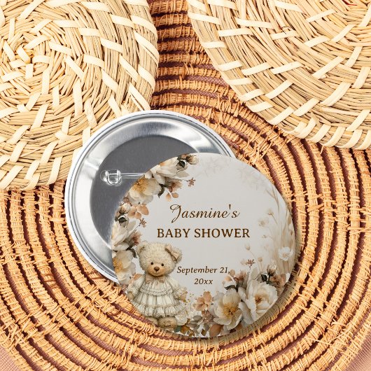 Party für die Blumenteddy-Bärendusche Button