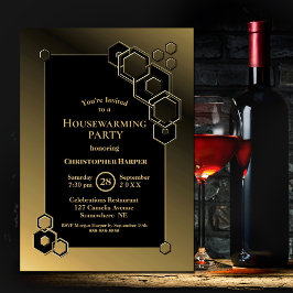 Party für die geometrische, schwarze und goldene H Einladung