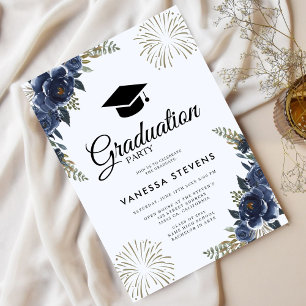 Party für die Graduierung von Navy Blue Floral Einladung