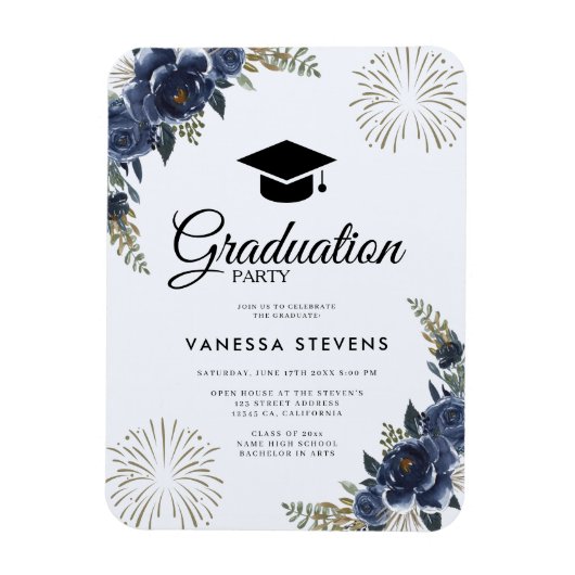 Party für die Graduierung von Navy Blue Floral Magnet (Vertikal)