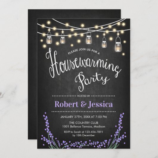 Party für die Hauswärmung - Chalkboard Mason Jar L Einladung (Vorne/Hinten)