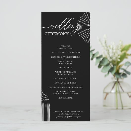 Party für die Hochzeitsfeier in Schwarz und Weiß Menükarte (Stehend Vorderseite)