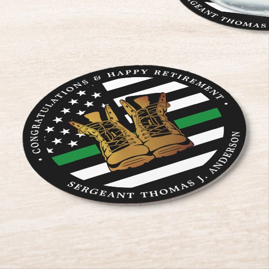 Party für die militärische Altersvorsorge mit dünn Runder Pappuntersetzer (Angewinkelt)