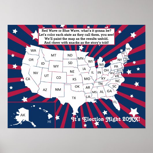 Party für die Nacht 2024 Interaktive Farbkarte Poster (Vorne)