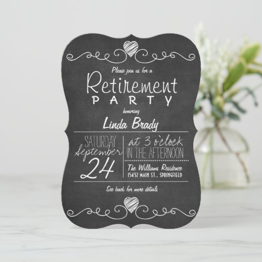 Party für die Pensionierung in Schwarz und Weiß Einladung (Stehend Vorderseite)