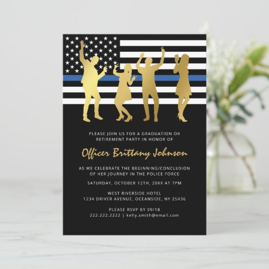 Party für die Polizeieinweisung Thin Blue Line Einladung (Stehend Vorderseite)