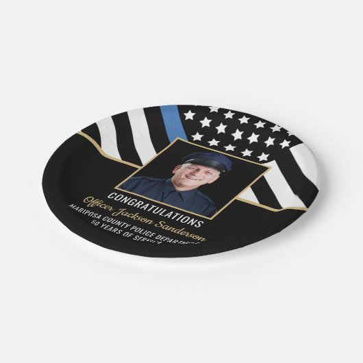 Party für die Polizeieinweisung "Thin Blue Line"-F Pappteller (Schrägansicht)