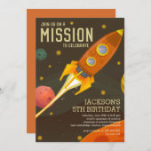 Party für die Retro-Weltraummission Kindergeburtst Einladung (Vorne/Hinten)