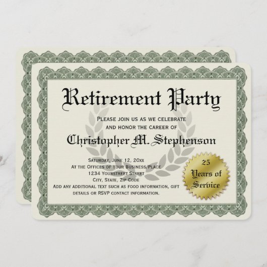 Party für die Ruhestandsberechtigung - Funny Recog Einladung (Vorne/Hinten)