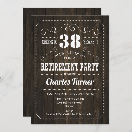 Party für die Ruhestandszeit - Braunes Holzmuster Einladung (Vorne/Hinten)