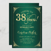 Party für die Ruhestandszeit - goldene grüne Damas Einladung (Vorne/Hinten)