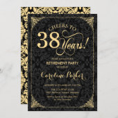 Party für die Ruhestandszeit - Goldschwarzer Damas Einladung (Vorne/Hinten)
