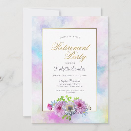 Party für die Ruhestandszeit mit Aquarellfarben Einladung (Vorderseite)