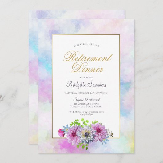Party für die Ruhestandszeit mit Aquarellfarben Einladung (Vorne/Hinten)