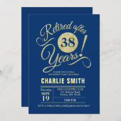 Party für die Ruhestandszeit - Navy Blue Gold Einladung (Vorne/Hinten)