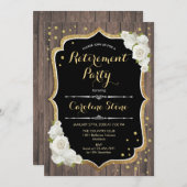Party für die Ruhestandszeit - Rustikale Holzrosen Einladung (Vorne/Hinten)