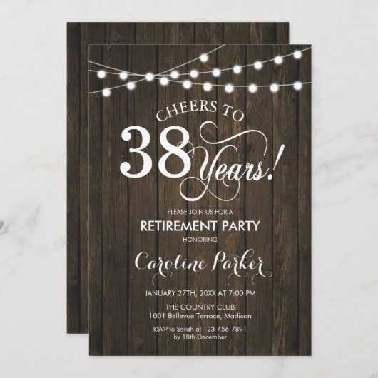 Party für die Ruhestandszeit - rustikales Holzmust Einladung (Vorne/Hinten)