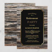 Party für die Ruhestandzeit Rustikales Holz - Gold Einladung (Vorne/Hinten)