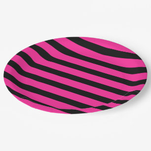 Party für die Streifen aus Hot Pink und Black Fash Pappteller