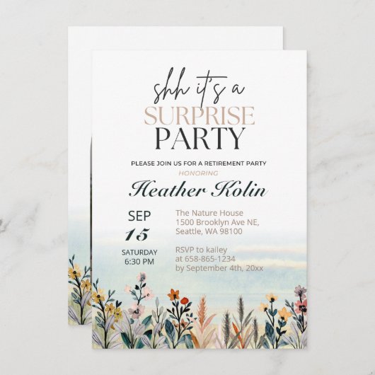 Party für die Wildblume von Aquarellen Einladung (Vorne/Hinten)