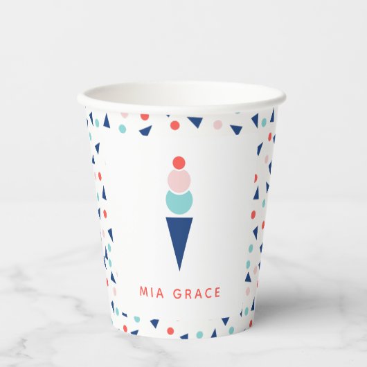Party für Eiscreme in Blau und Rosa Pappbecher (Vorderseite)