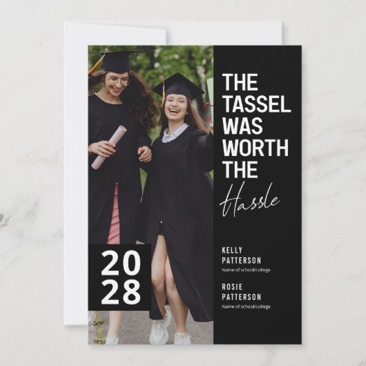 Party für Foto mit schwarzem und weißem Abschluss Einladung (Vorderseite)