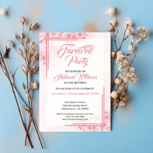 Party für Frauenabschied Elegant Rosa Blütenfarben Einladung
