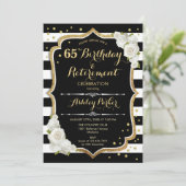 Party für Geburtstag und Ruhestand - Schwarz-weiße Einladung (Stehend Vorderseite)