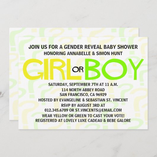 Party für Gelb- und grüne Typografie Einladung (Vorne/Hinten)