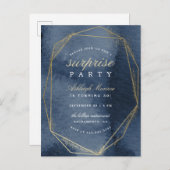 Party für geometrische Rahmen von Navy & Gold Einladungspostkarte (Vorne/Hinten)