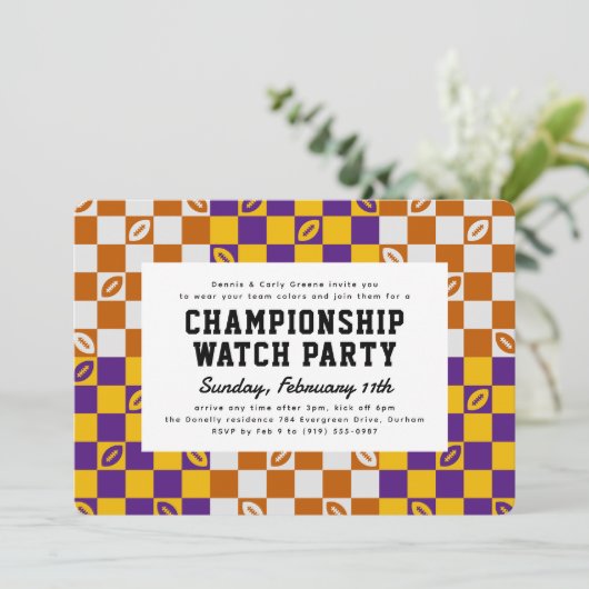 Party für gespaltene Fußballspiele Einladung (Stehend Vorderseite)