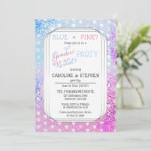 Party für Herz und Konfetti Rosa Blaues Geschlecht Einladung (Stehend Vorderseite)