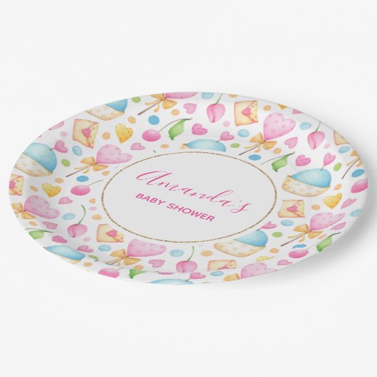 Party für Herz und Muffins Wasserfarben Pappteller (Schrägansicht)