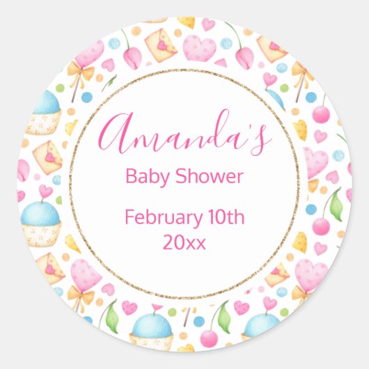 Party für Herz und Muffins Wasserfarben Runder Aufkleber (Vorderseite)