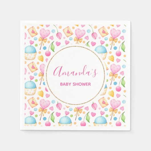 Party für Herz und Muffins Wasserfarben Serviette (Vorderseite)