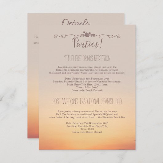 Party für Hochzeiten am Strand Begleitkarte (Vorne/Hinten)